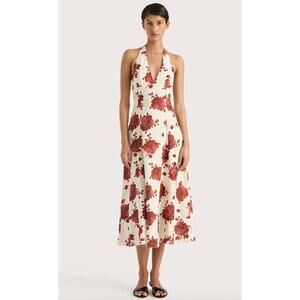NWT FAITHFULL Marais Cecile Garnet Floral Halter Midi Dress